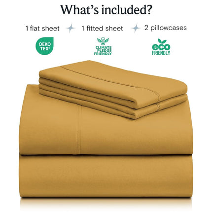 LuxClub 6 PC Bamboo Sheet Set w/ 18 inch Deep Pockets - Eco Friendly, Wrinkle Free, Hypoallergentic, Antibacterial, Fade Resistant, Silky, Stronger & Softer Than Cotton - Medallion Gold Full