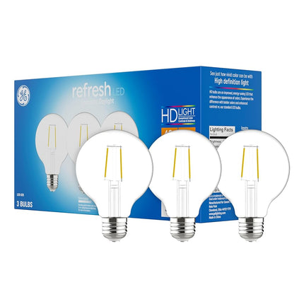 GE Lighting 43281 Refresh HD LED (40-Watt Replacement), 350-Lumen G25 Bulb with Medium Base, Daylight, 3-Pack