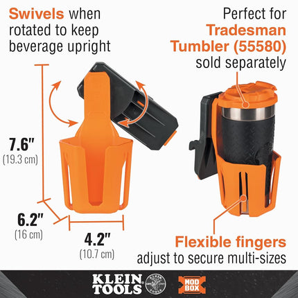 Klein Tools 54817MB MODbox Cup Holder, Modular Tool Storage System Side Mounting Accessory, Easy One-Handed Attachment, Anti-Spill