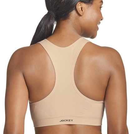 Jockey Women's Mid Impact Zip Front Sports Bra, Nude, L