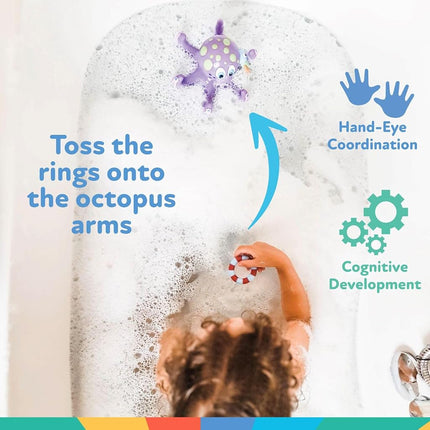 Nuby Floating Interactive Octopus Toddler Bath Toy with 3 Rings, 18M+
