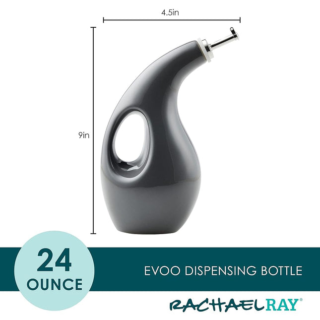 Rachael Ray 48465 Ceramic EVOO Oil and Vinegar Dispensing Bottle with Spout, 24 Ounce - Dark Gray
