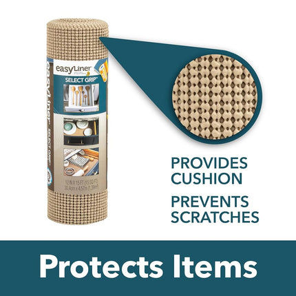 EasyLiner Select Grip Shelf Liner for Drawers & Cabinets - Easy to Install & Cut to Fit - Non Slip Non Adhesive Grip Shelf Liner for Kitchen Drawers, Bathroom, Pantry - 12in. x 24ft. - Light Gray
