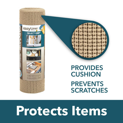 EasyLiner Select Grip Shelf Liner - Easy to Install & Cut to Fit - Non Slip, Non Adhesive, Drawer Shelf & Cabinet Liner for Kitchen, Bathroom, Pantry Cupboards - 12in. x 10ft. - Grey - 6 Rolls