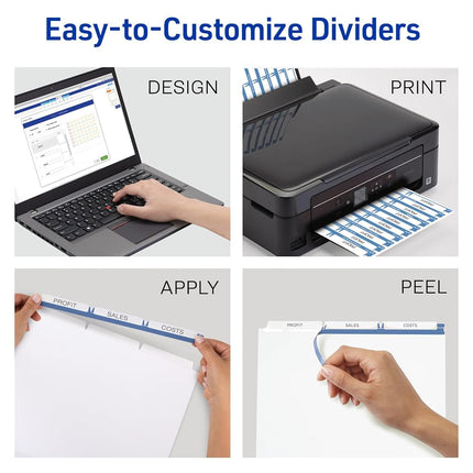 Avery 3-Tab Unpunched Binder Dividers, Easy Print & Apply Clear Label Strip, Index Maker, White Tabs, 25 Sets (11442)