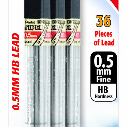 Pentel Super Hi-Polymer Lead Refill 0.5mm Fine, HB