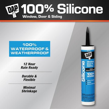 DAP 08642 12 Pack 10.1 oz. 100% Silicone Window and Door Sealant, Black