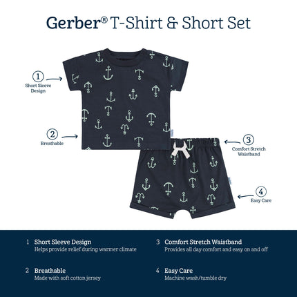 Gerber baby-boys Toddler T-shirt and Shorts Set, Anchor, 4T