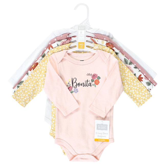 Hudson Baby Unisex Baby Unisex Baby Cotton Long-sleeve Bodysuits, Bonita, Newborn, Bonita 5 Pack, Newborn