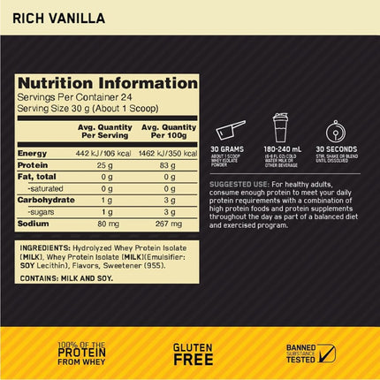 OPTIMUM NUTRITION Gold Standard 100% Whey Isolate Protein Powder, Vanilla Flavour, 1.36kg - [packaging may vary]