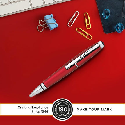 Cross Edge Refillable Twist-Action Resin Gel Ink Rollerball Pen with Chrome Appointments, Medium Ballpoint, includes Premium Gift Box and Red Cartridge, 1 Pack, Formula Red