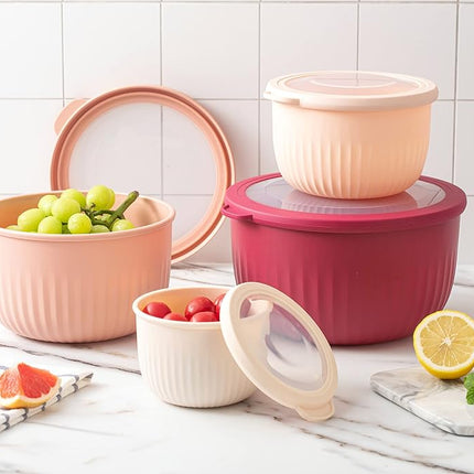 COOK WITH COLOR Prep Bowls with Lids- Deep Mixing Bowls Nesting Plastic Small Mixing Bowl Set with Lids (Pink Ombre)