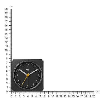 Braun Classic Analogue Alarm Clock with Snooze and Light, Quiet Quartz Sweeping Movement, Crescendo Beep Alarm in Black, model BC03B.