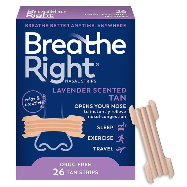 Breathe Right Calming Lavender Scented Drug-Free Nasal Strips for Nasal Congestion Relief 26 count