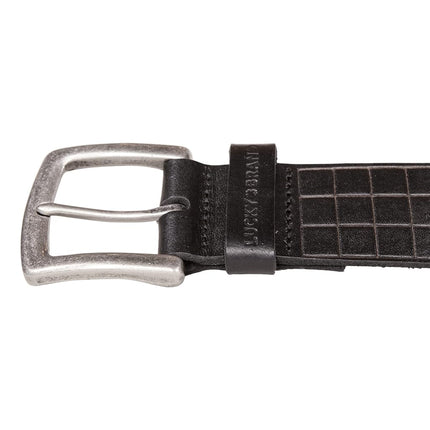 Lucky Brand Men's Genuine Leather Belt | Classic | Casual | Everyday | Western | American Heritage | Metal Buckle, Grid Tooled Embossed - Black, 97cm