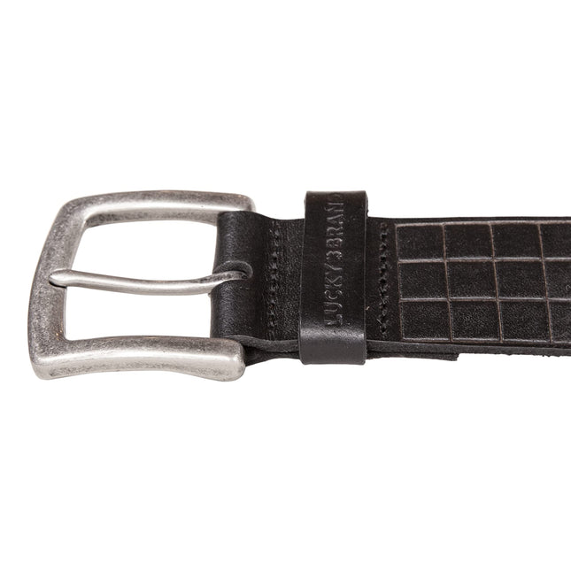 Lucky Brand Men's Genuine Leather Belt | Classic | Casual | Everyday | Western | American Heritage | Metal Buckle, Grid Tooled Embossed - Black, 97cm
