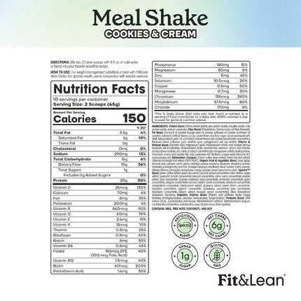 Fit & Lean Fat Burning Meal Replacement, Cookies & Cream, 1 lb
