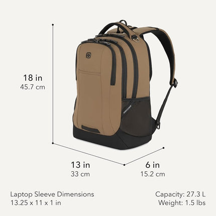 SWISSGEAR Cecil Laptop Backpack Fits up to 16-Inch Laptop, Daypack for Travel and Work, Pastel Brown/Black, 18-Inch