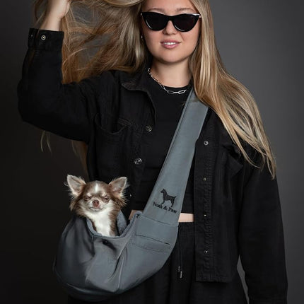Noah & Paw Dog Sling Carrier for Small Dogs 3-10lb, Dog Sling for Small Dogs and Cats, Dog Carrier with Adjustable Padded Strap, Premium Twill, Lined with Fur, Double Safety Feature, Machine Washable