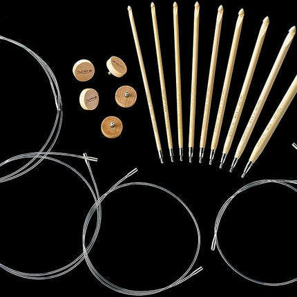 Clover Bamboo Interchangeable Tunisian Crochet Hook Set, Brown, 8" Height x 6.8" Length x 1.2" Width