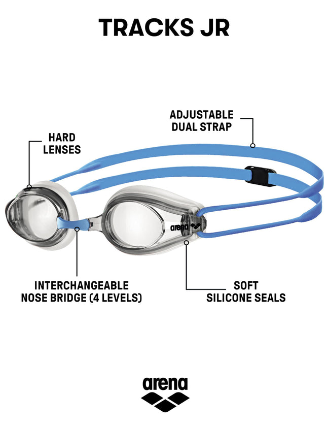 ARENA Kids Racing Goggles Tracks Junior,1E559,clear-light blue,One Size