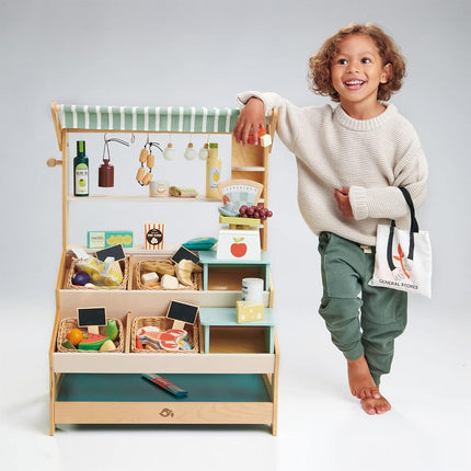 Tender Leaf Toys Supermarket Grocery Set - Wooden Play Food Pack For Children Practice Pretend Play And Roleplay With This Shopping Accessory Set