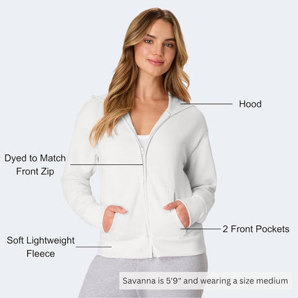 Hanes Women's, EcoSmart Fleece Full Hoodie, Zip-up Hooded Sweatshirt Warm Up or Track Jacket, White, Large