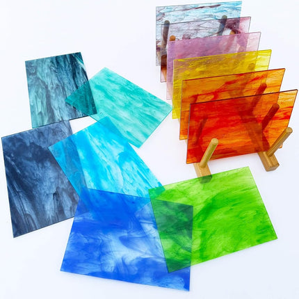 LITMIND 24 Sheets Transparent Streaky Stained Glass Sheets – Mystic Rainbow Mix, 6 x 4 Inch Smooth Art Glass for Mosaics, Suncatchers & DIY Crafts