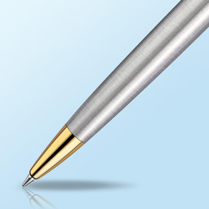 Waterman Ballpoint Pen WATERMAN Hémisphère Ballpoint Pen, Stainless Steel GT, Medium Nib, Blue Ink, Stainless Steel, (S0920370)