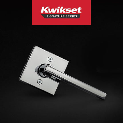 Kwikset Halifax Dummy Door Handle, Single Sided Lever for Closets, French Double Doors, and Pantry, Polished Chrome Non-Turning Reversible Interior Push/Pull Lever, Square Rose