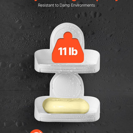 VEVOR Porte-Savon pour Douche, Double Couche avec Ventouse, Fixation Murale SANS Perçage, Porte-Savon et Éponge à Forte Succion, Économiseur de Savon Auto-Drainant, pour Douche, Salle de Bain, Baignoire, Cuisine, Amovible