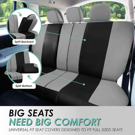 FH Group Fundas de asiento para coche gris-negro Ajuste universal Juego completo para la mayoría de coches, SUV y camiones (compatible con airbag lateral y asiento trasero divisible) FB030GRAYBLACK115-SEAT
