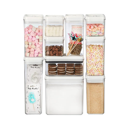 Felli Flip Tite Food Storage Container with Lid Airtight 4" Ring Seal Flip Top, Stackable Acrylic Canister Jar for Pantry Kitchen Counter, Snack Coffee Bean Granola Pet Treats Cracker Holder (1.3 qt)