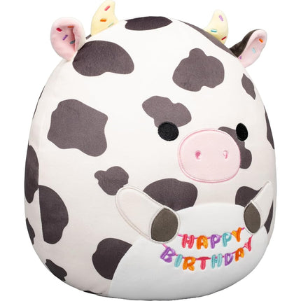 Squishmallows Original 12-Inch Colin the Spotted Cow Holding Birthday Sign - Offical Jazwares Plush (Medium-Sized)