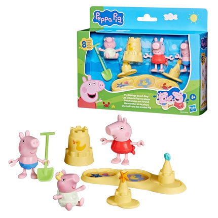 Peppa Pig Siblings Beach Day Playset with 3 Figures and 5 Accessories