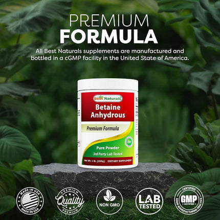 Best Naturals Betaine Anhydrous Trimethylglycine (TMG) Pure Powder 1 Pound (1 LB (Pack of 3))