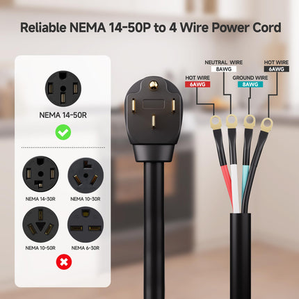 Cable Matters 4 Prong to 4 Wire Range Cord 4 ft, Heavy Duty 6/8 AWG 50 Amp Cord (NEMA 14-50P to 4-Wire)