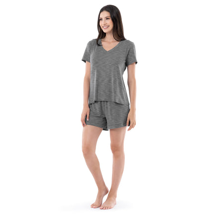 Fruit of the Loom Women's Short Sleeve Tee and Short 2 Piece Sleep Set, Heather Grey, L