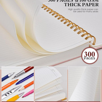 Spiral Notebook Journal 8.5” x 11”, 300 Pages Hardcover Leather Lined Journals for Women Men, A4 Large College Ruled Notebooks with 100 GSM Thick Paper, Spiral Journal for Writing Work School, Pink
