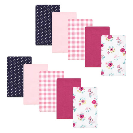 Hudson Baby Unisex Baby Cotton Flannel Burp Cloths, Butterfly Floral 10-Pack, One Size