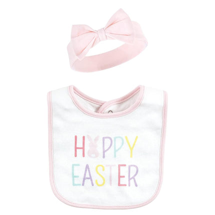 Hudson Baby Bavoir unisexe en coton et bandeau ou bonnet pour bébé, Joyeuses Pâques, Taille unique