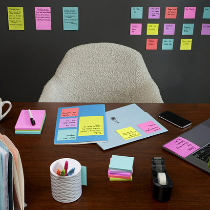 Post-it Super Sticky Blocs-notes lignés, 3 blocs-notes repositionnables, 10,2 cm x 15,2 cm, fournitures scolaires pour étudiants, idéal pour les manuels scolaires, les cahiers, les murs et les surfaces verticales, collection Supernova Neons