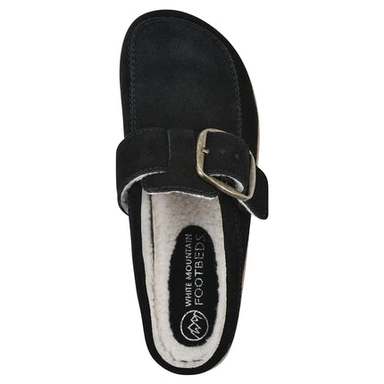 White Mountain Women's Bueno Mule, Black Suede with Faux Fur, 6