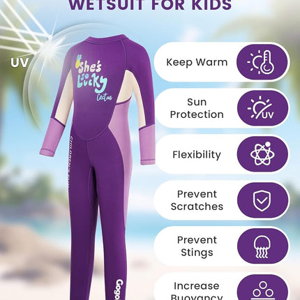 Gogokids Wetsuit Kids, Children 2.5mm Neoprene Thermal Swimsuit with UV 50+ Protection, Full Length One Piece for Ages 2-10 Boys & Girls Swimming, Surfing, Diving, Snorkeling