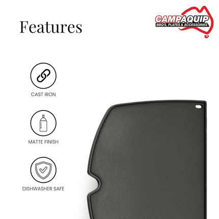 CAMPAQUIP Cast Iron Half Griddle Plate | Fits Weber Family Q Series | Q300 | Q320 | Q3000 | Q3100 | Q3200 | Q3600 | Matt Porcelain Enamel | Flat BBQ Pan | NOT for N Series