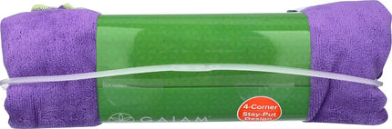 Gaiam Stay Put Yoga Towel Mat Size Yoga Mat Towel (Fits Over Standard Size Yoga Mat - 68" L x 24" W), Purple