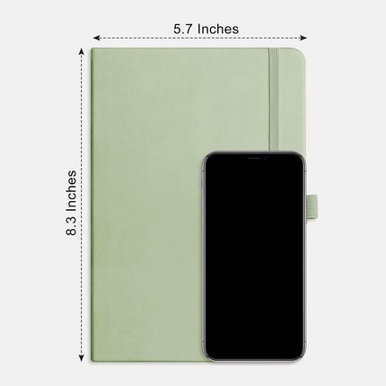 RETTACY Bullet Dotted Journal - A5 Dotted Grid Journal Notebook with 256 Pages, 120 GSM Acid-Free Paper, Bullet Journaling, Sketching, Leather Hardcover, Inner Pocket, 5.7'' × 8.3'' (Light Green)