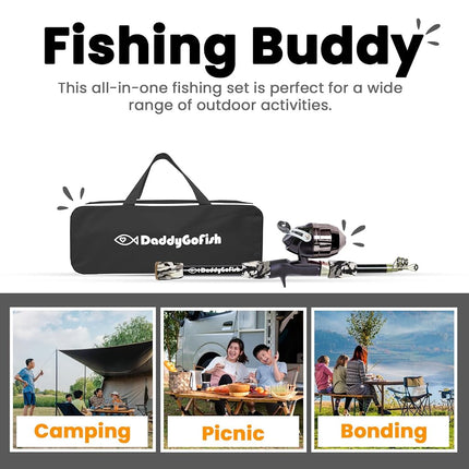 DaddyGoFish Kids Fishing Pole - Rod Reel Combo Tackle Box Starter Set - First Year Small Dock Gear Kit for Boys Girls Toddler Youth Age Beginner Little Children Junior Anglers (Black, 4ft)
