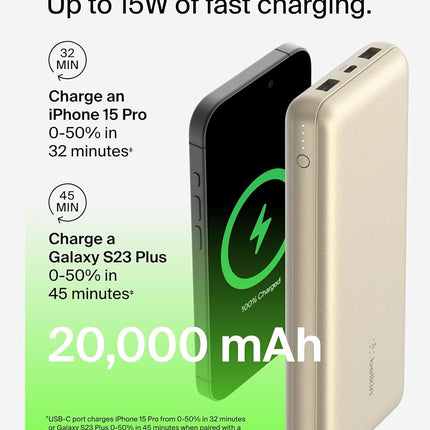 Belkin BoostCharge Power Bank 20K 15W Three Port Portable Charger Silver