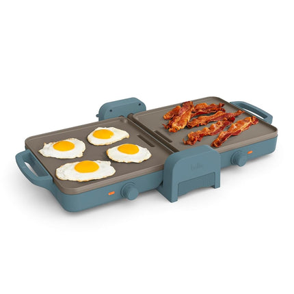 bella 10"x 20" Ceramic Fold-n-Store Dual Temp Griddle, Fits-anywhere� Kitchenware, EverGood� Ceramic Nonstick Coating, 2 Temperature Zones up to 400�F, Dishwasher Safe Drip Tray, 1500 Watt, Surf